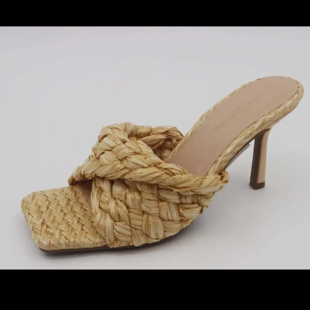Braided Raffia Slide Heel in Natural